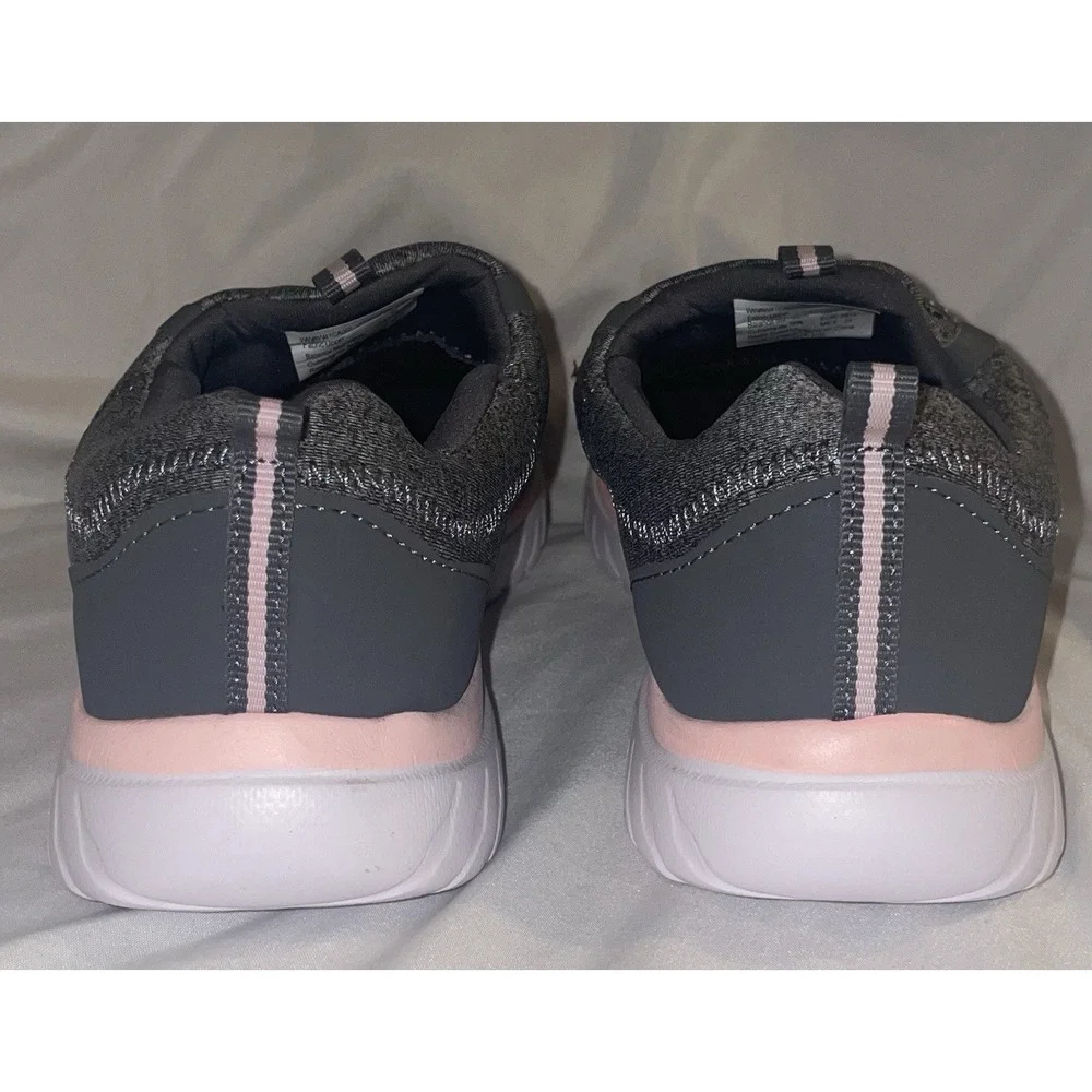 Athletic Works Womens 8W Gray Pink Bungee Slip On Walking Sneakers Memory Foam